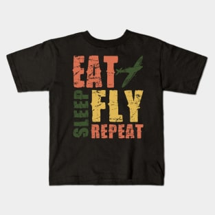 Airplane Pilot Shirts - EAT SLEEP FLY REPEAT Kids T-Shirt